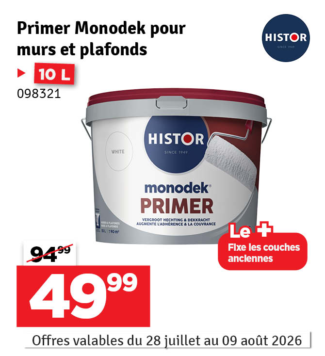 Primer pour murs et plafonds Monodek blanc 10 L HISTOR